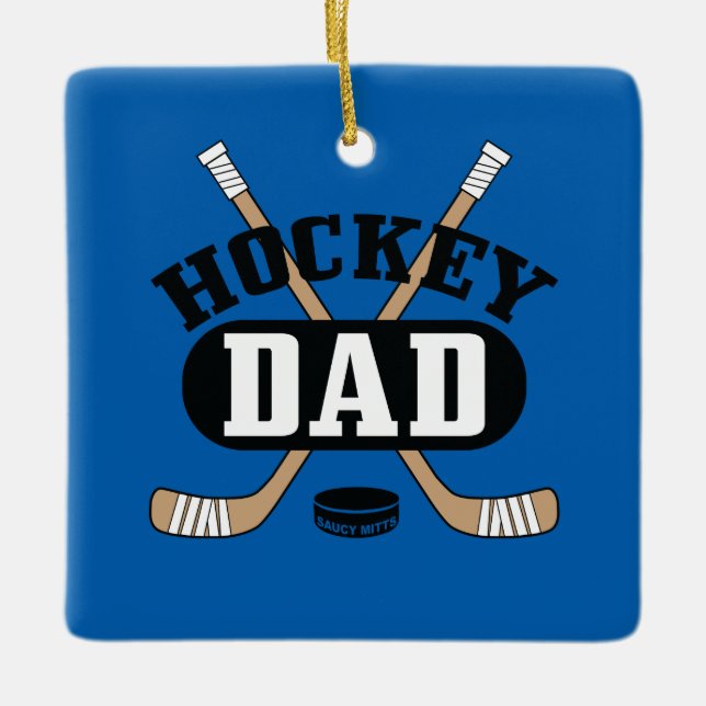 Ornement En Céramique Chaussures de hockey papa et bleu canard (Devant)