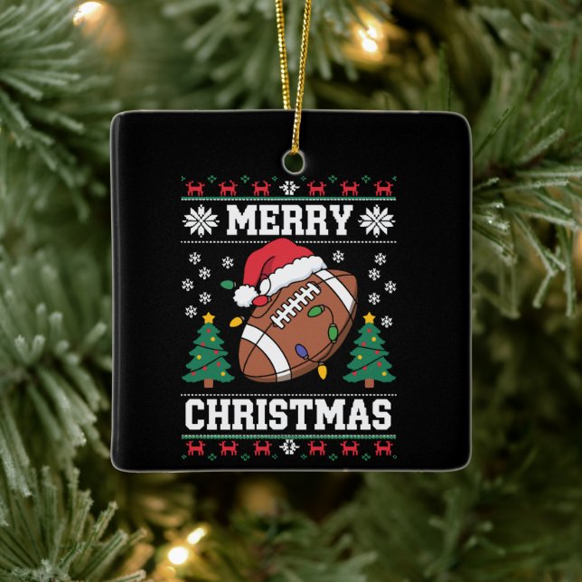 Ornement En Céramique Cher style Xmas Père Noël Football Américain (Arbre)