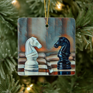Ornement En Céramique Chess Knights Chess Board Personnalisé Noël