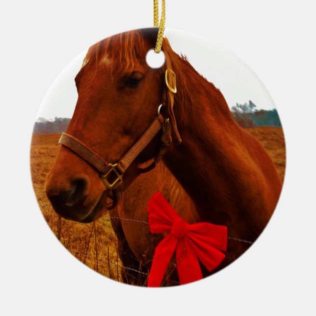 Ornement En Céramique Cheval avec Bow rouge (Devant)