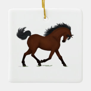 Ornement En Céramique Cheval Bai Avec Listeau Porte-Bonheur Plaque Nom M