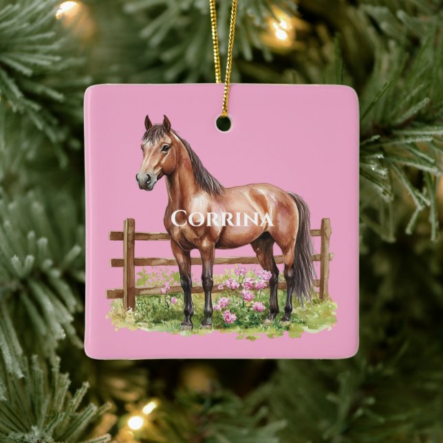 Ornement En Céramique Cheval Brown rose (Arbre)