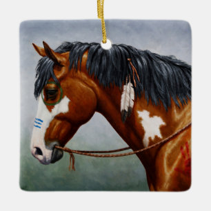 Ornement En Céramique Cheval de guerre Pinto de la baie amérindienne