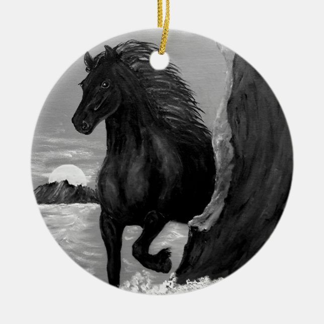 Ornement En Céramique Cheval frison dans le surf (Devant)