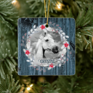 Ornement En Céramique Cheval photo cadre en bois bleu argent