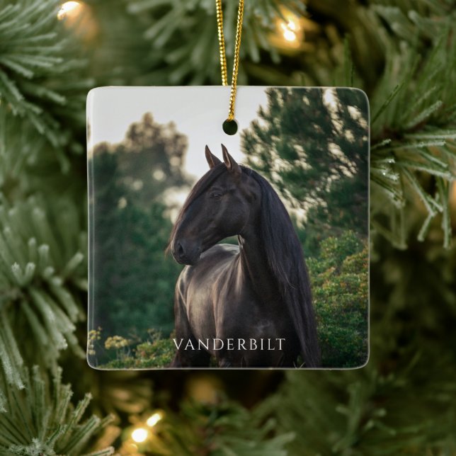 Ornement En Céramique Cheval photo personnalisé moderne Noël équestre (Arbre)