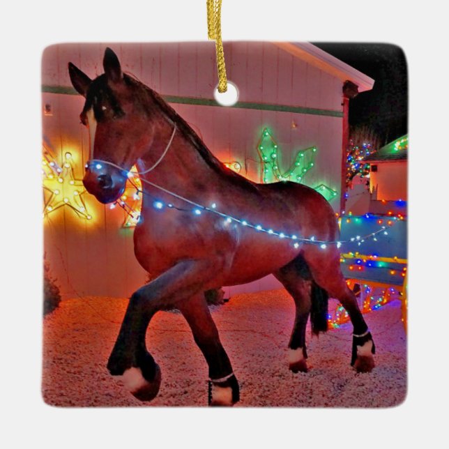Ornement En Céramique Cheval Tiré Portage de Noël (Devant)