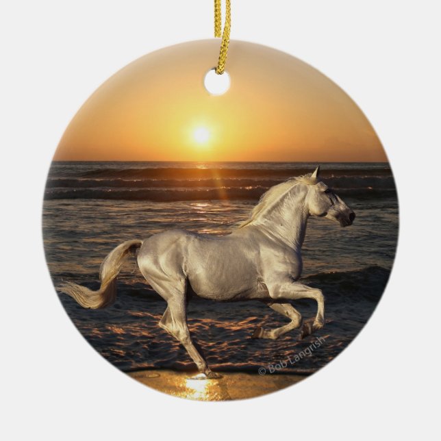 Ornement En Céramique Chevaux d'imaginaire : Coucher du soleil (Devant)