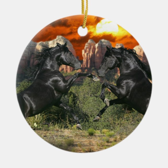 Ornement En Céramique Chevaux d'imaginaire : Magie noire (Devant)