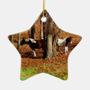 Ornement En Céramique Chevaux jumeaux Brown et blancs