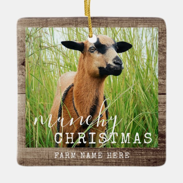 Ornement En Céramique Chèvre amusante Photo personnalisée Munchy Christm (Devant)