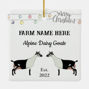 Ornement En Céramique Chèvre laitière alpine personnalisée Noël blanc