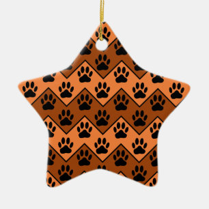 Ornement En Céramique Chevron Orange Brown Avec Motif Paw Chien