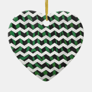 Ornement En Céramique Chevron Zebra noir et vert