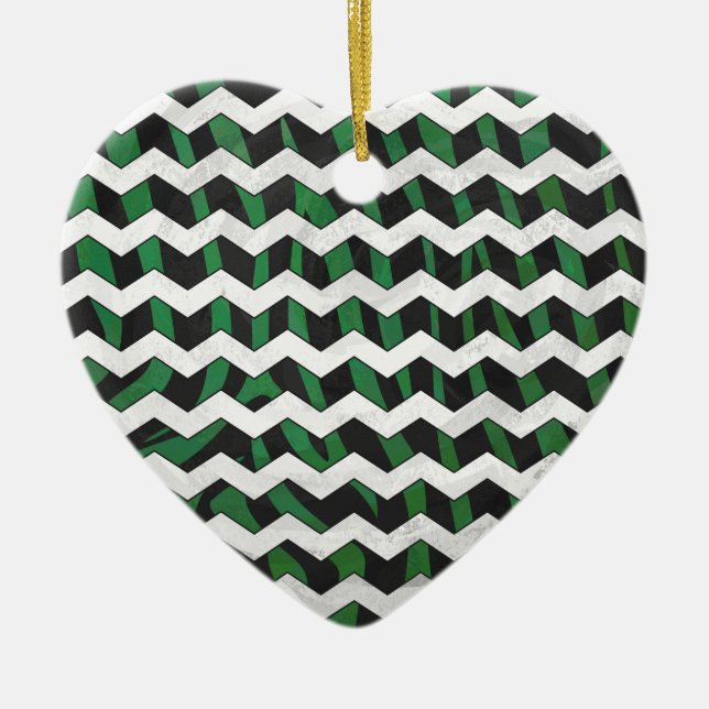 Ornement En Céramique Chevron Zebra noir et vert (Devant)