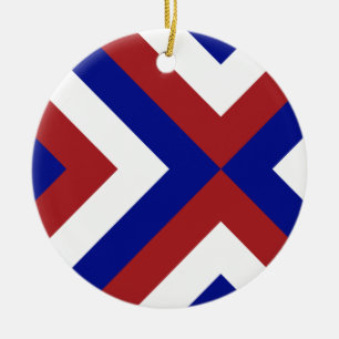 Ornement En Céramique Chevrons rouges, blancs, et bleus