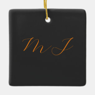 Ornement En Céramique Chic calligraphie gris orange monogramme nom initi