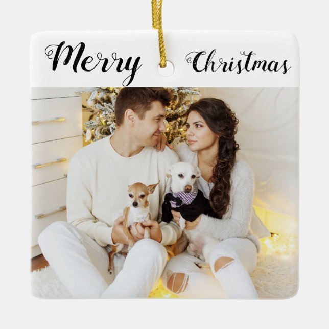 Ornement En Céramique Chic Custom Family Couple Photo Holiday Noël (Devant)
