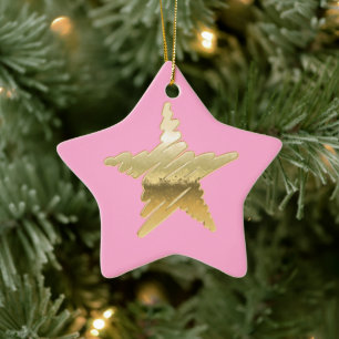 Ornement En Céramique Chic Noël métal or étoile rose