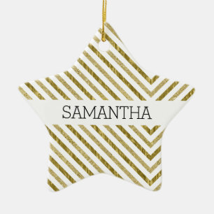 Ornement En Céramique Chic or et blanc Chevron