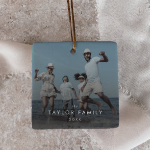Ornement En Céramique Chic Yearly Family Photo Overlay Keepsaké