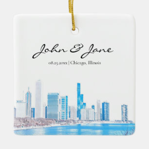 Ornement En Céramique Chicago Skyline personnalisé en hiver