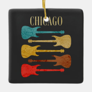 Ornement En Céramique Chicago Vintage Guitars Concert Festival Souvenir