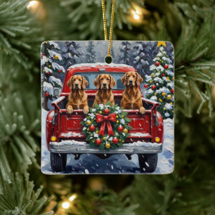 Ornement En Céramique Chien Afghan Kaboul Noël Camion Rouge Fêtes