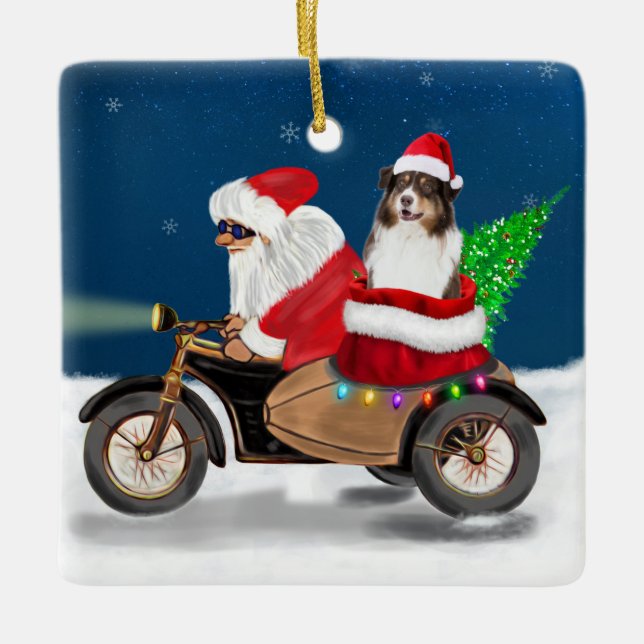 Ornement En Céramique Chien australien Noël Père Noël  (Devant)