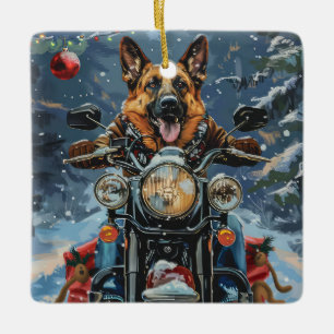 Ornement En Céramique Chien berger allemand à moto Noël