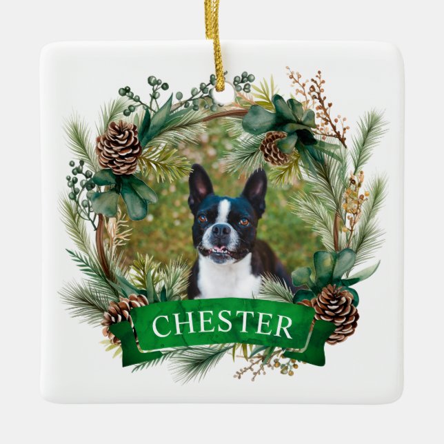 Ornement En Céramique Chien Christmas Wreath (Devant)