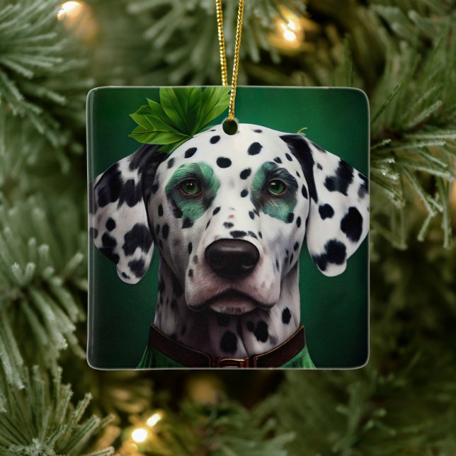 Ornement En Céramique Chien dalmate en tenue de la Saint Patrick (Arbre)