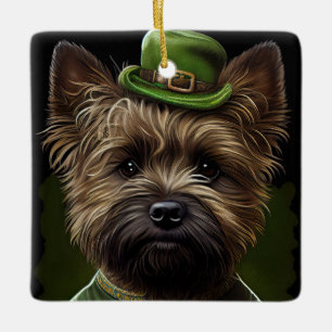 Ornement En Céramique Chien de Cairn Terrier en Robe de la Saint Patrick