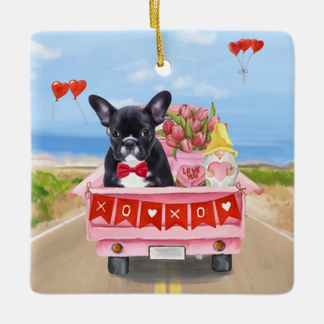 Ornement En Céramique Chien de la Saint-Valentin (Devant)