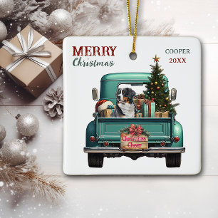 Ornement En Céramique Chien de montagne bernois camion rétro Noël