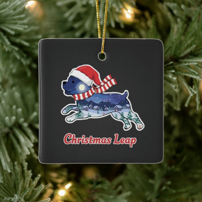 Ornement En Céramique Chien de Noël Festif | Cute Puppy Père Noël (Arbre)