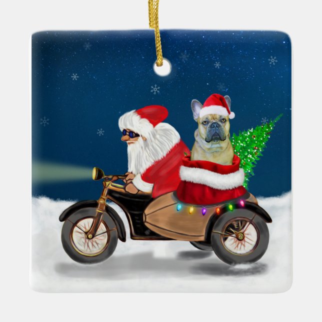 Ornement En Céramique Chien de Noël Père Noël   (Devant)