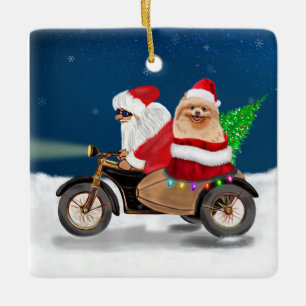 Ornement En Céramique Chien de Poméranie Noël Père Noël