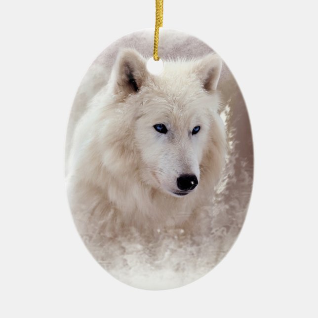 ORNEMENT EN CÉRAMIQUE CHIEN DE TRAÎNEAU SIBÉRIEN BLANC (Devant)