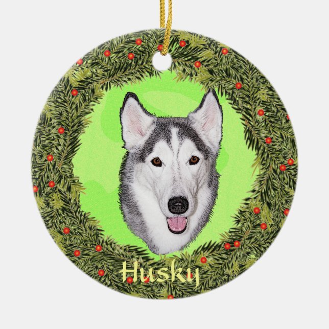 Ornement En Céramique Chien de traîneau sibérien pour Noël (Devant)