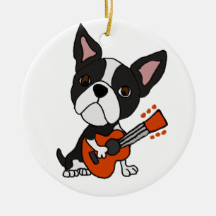 Ornement En Céramique Chien drôle de Boston Terrier jouant l'art de