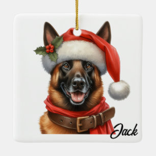 Ornement En Céramique Chien Malinois Belge Personnalisé avec Chapeau de