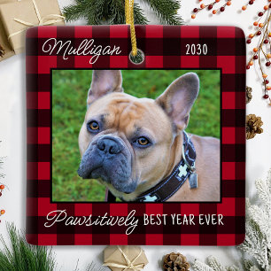 Ornement En Céramique Chien mignon rouge rouge patiné Noël personnalisé 