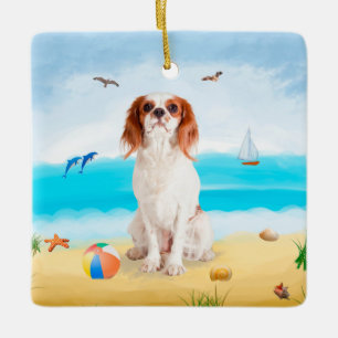 Ornement En Céramique Chien roi cavalier sur la plage