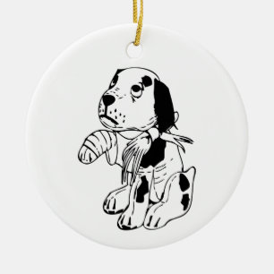 Ornement En Céramique Chien triste avec la jambe cassée
