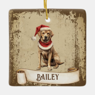 Ornement En Céramique Chien Vintage rétro avec Casquette de Noël rouge