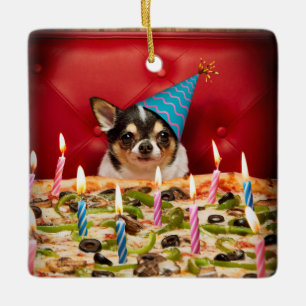 Ornement En Céramique Chihuahua Anniversaire Pizza Pie