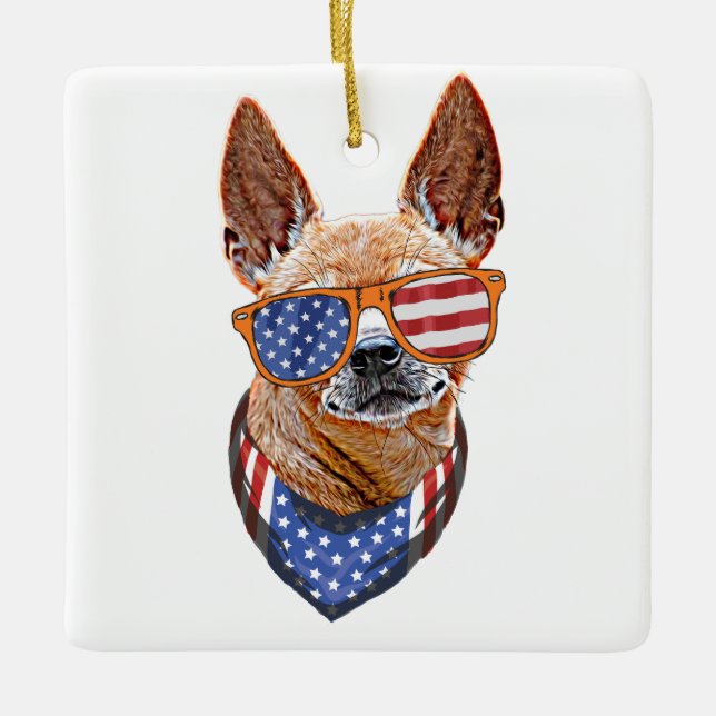 Ornement En Céramique Chihuahua Chien USA Indépendance américaine 4 juil (Devant)