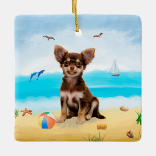 Ornement En Céramique Chihuahua Dog sur la plage