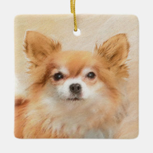 Ornement En Céramique Chihuahua Peinture de Chien à long Haired Art orig